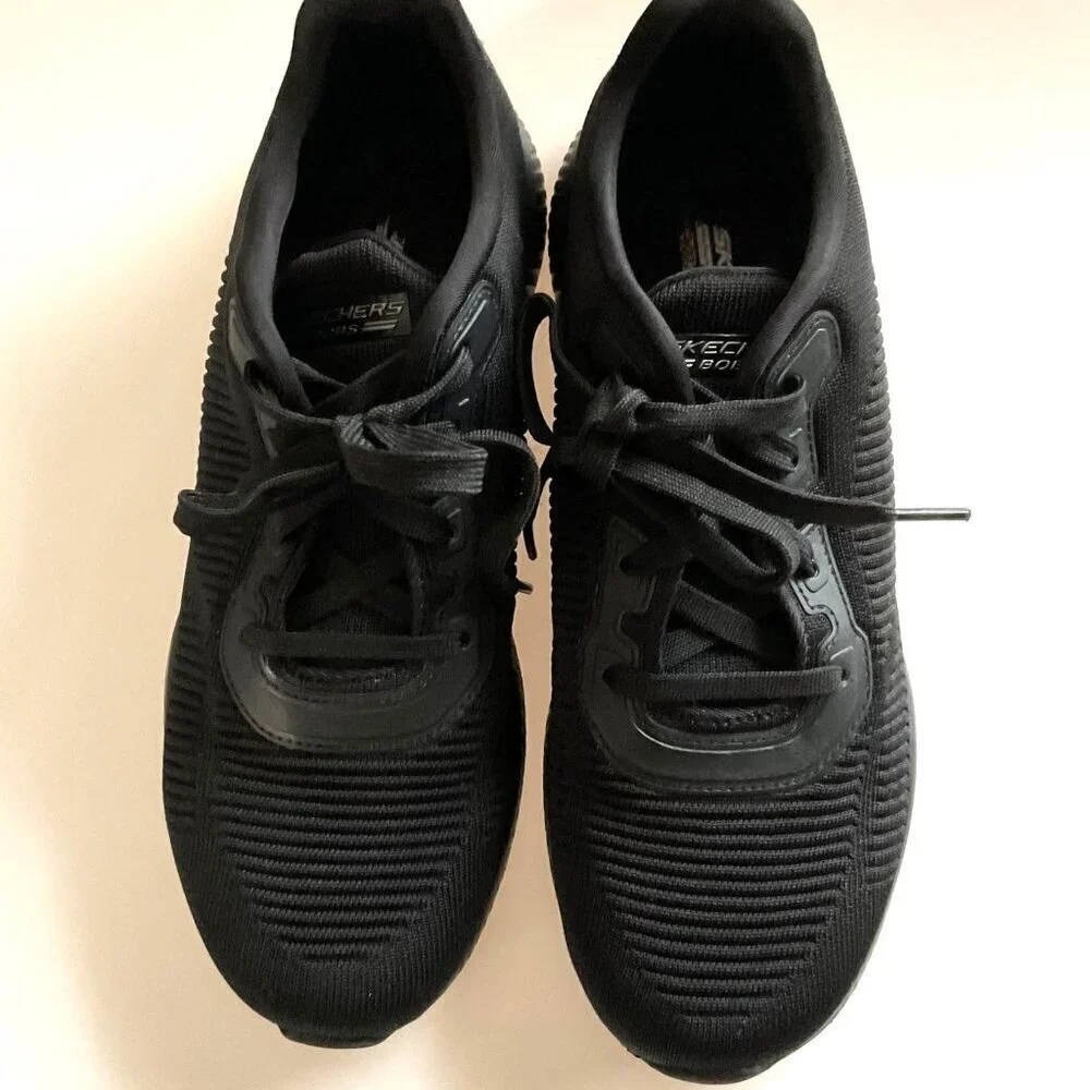 SKECHERS BOBS TOUGH TALK MEMORY FOAM SNEAKERS BLACK RUNNING SHOES 9.5